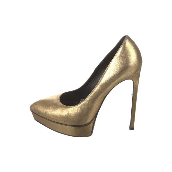 Saint Laurent Metallic Grained Leather Janis Pumps - 38.5 - Gold - Picture 1 of 5
